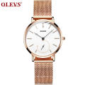 2020 OLEVS Lady Business Quartz WristWatch Minimalist Rose Mesh Power Reserve Watch For Lady Free Shipping Watch